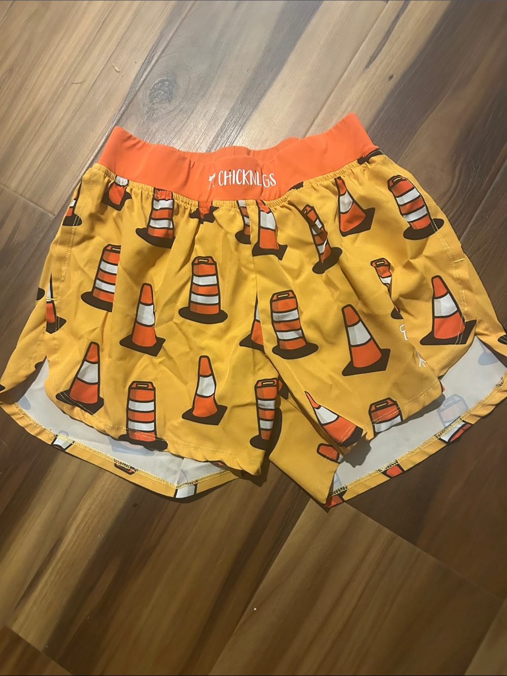 ChicknLegs Traffic Cone Print Athletic Shorts - Orange & Yellow